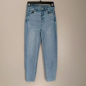 AE light wash high rise mom straight jean